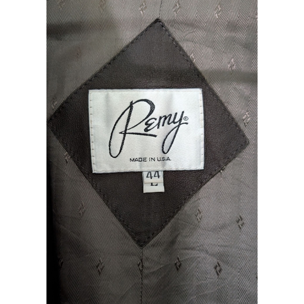 Vintage Remy Dark Brown Leather Bomber Jacket - Men's Size 44 (L) - Made in USA - Picture 8 of 9